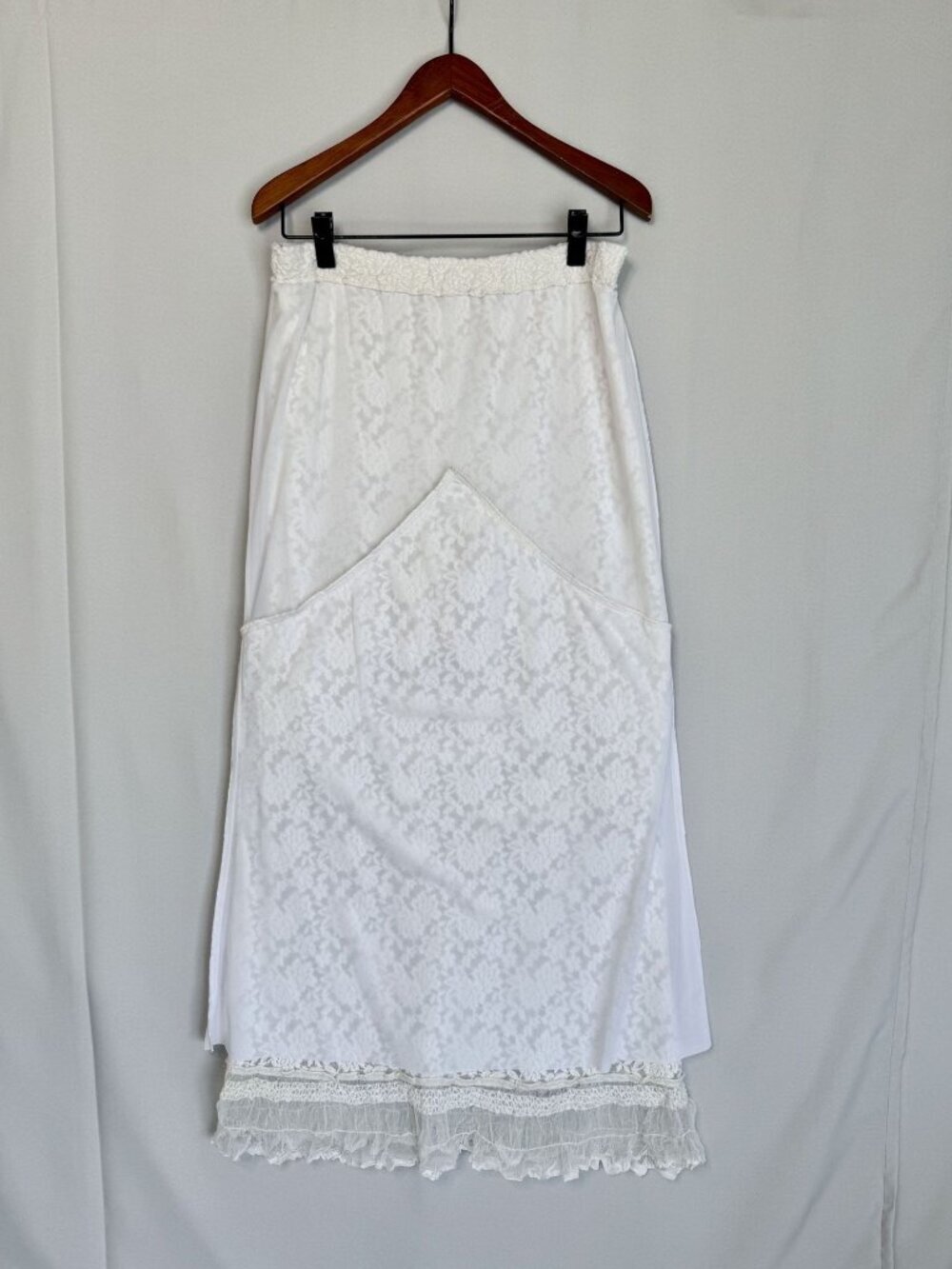 90s Vintage Design Today's White Stretch Lace Tunic Maxi Skirt Cord Set Large - Picture 14 of 16